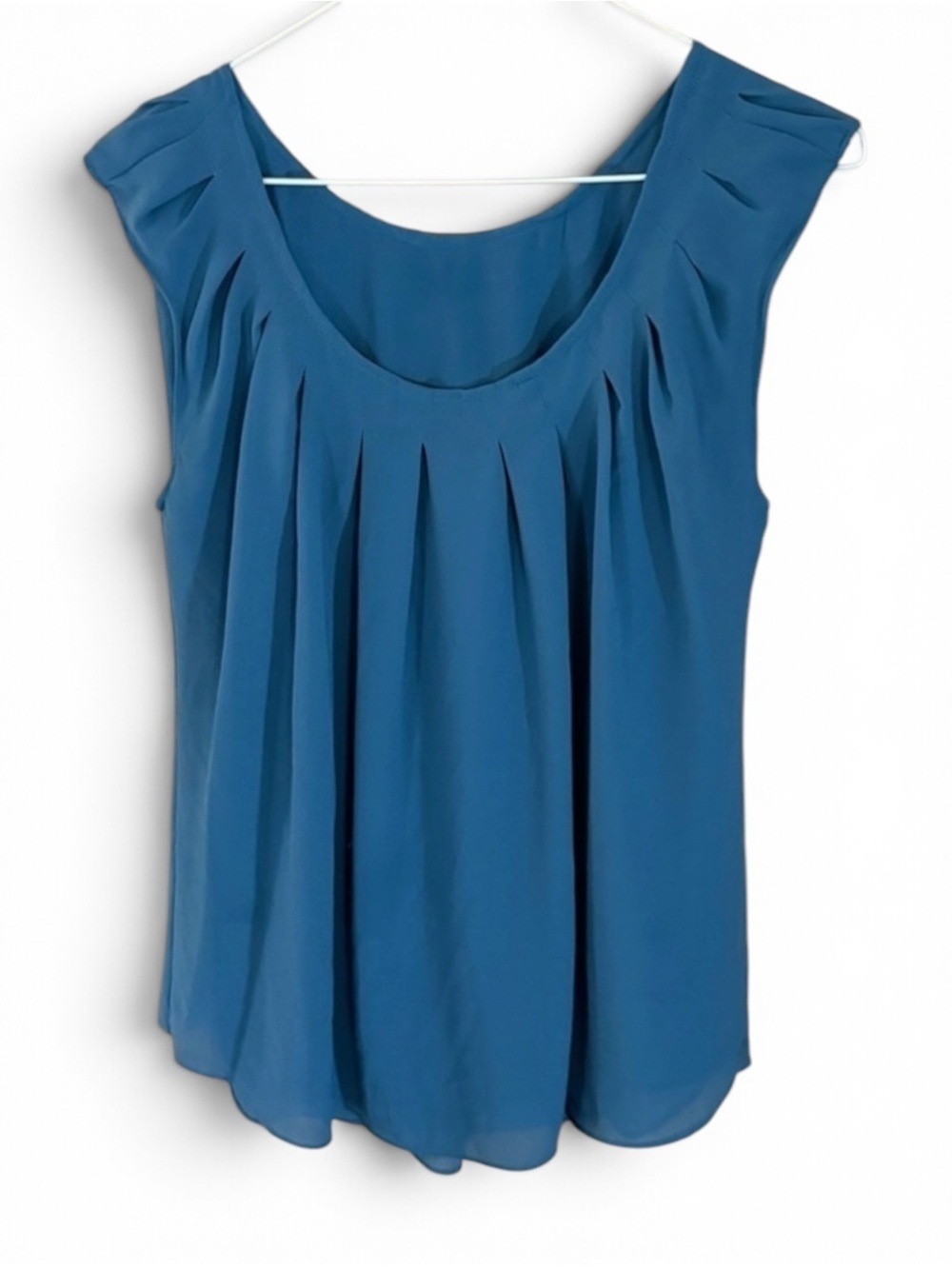 Ann Taylor Soft Blue Swing Pleated Lined Cap Sleeve Blouse Top